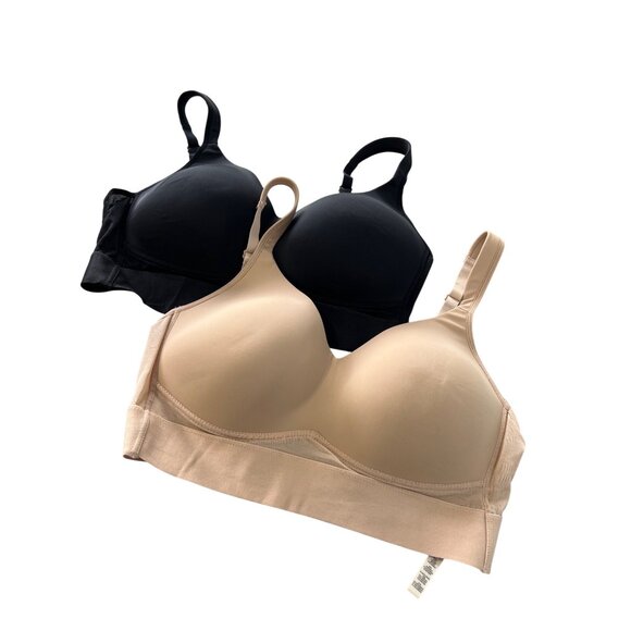 Rhonda Shear 2 Pk Molded Cup Bra with Wrap Back Size XL Black Beige Comfy 638.28 - Picture 2 of 9